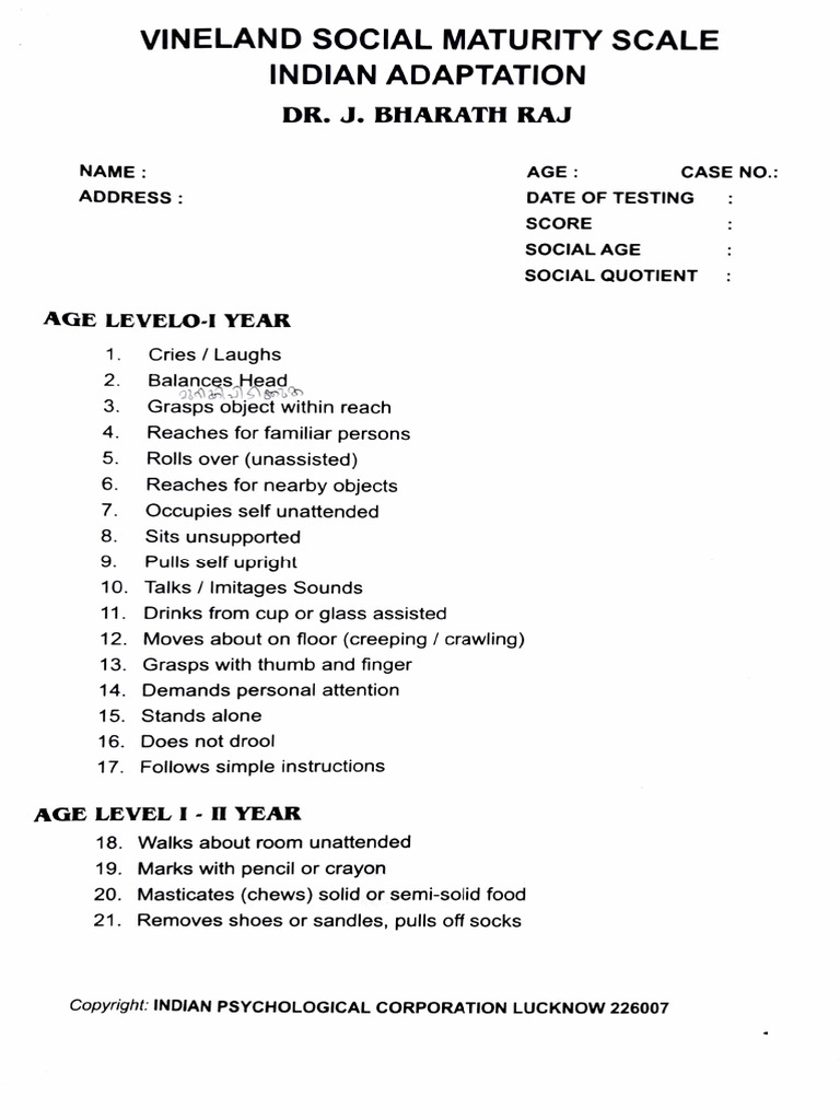 Vineland Social Maturity Scale PDF