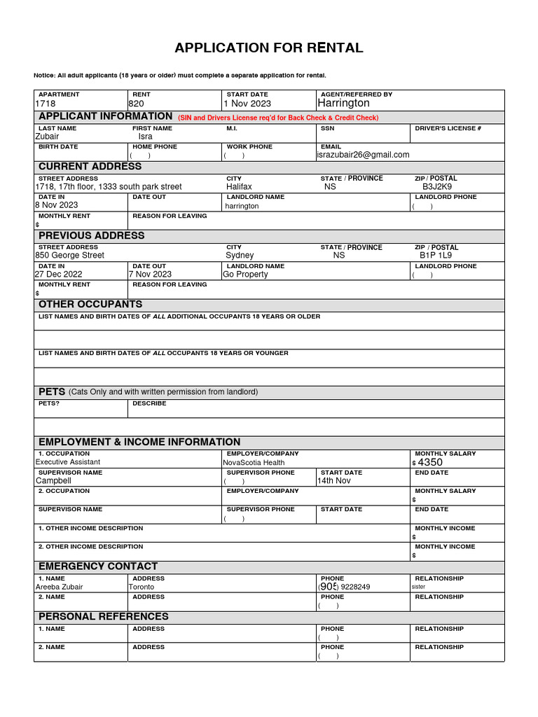 Fillable Rental Application Form | PDF | Landlord | Credit Score