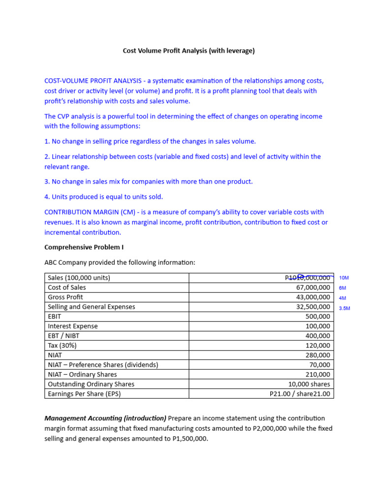 Cost Volume Profit Analysis Overview | PDF | Management Accounting | Money
