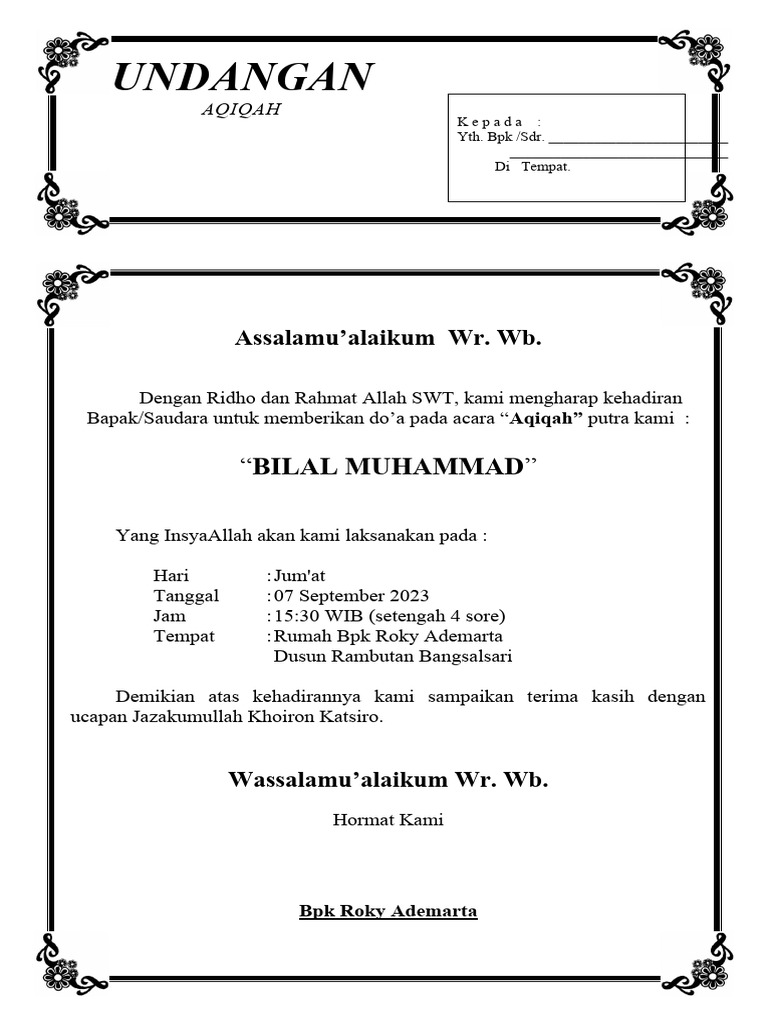 Contoh Undangan Aqiqah Anak | PDF