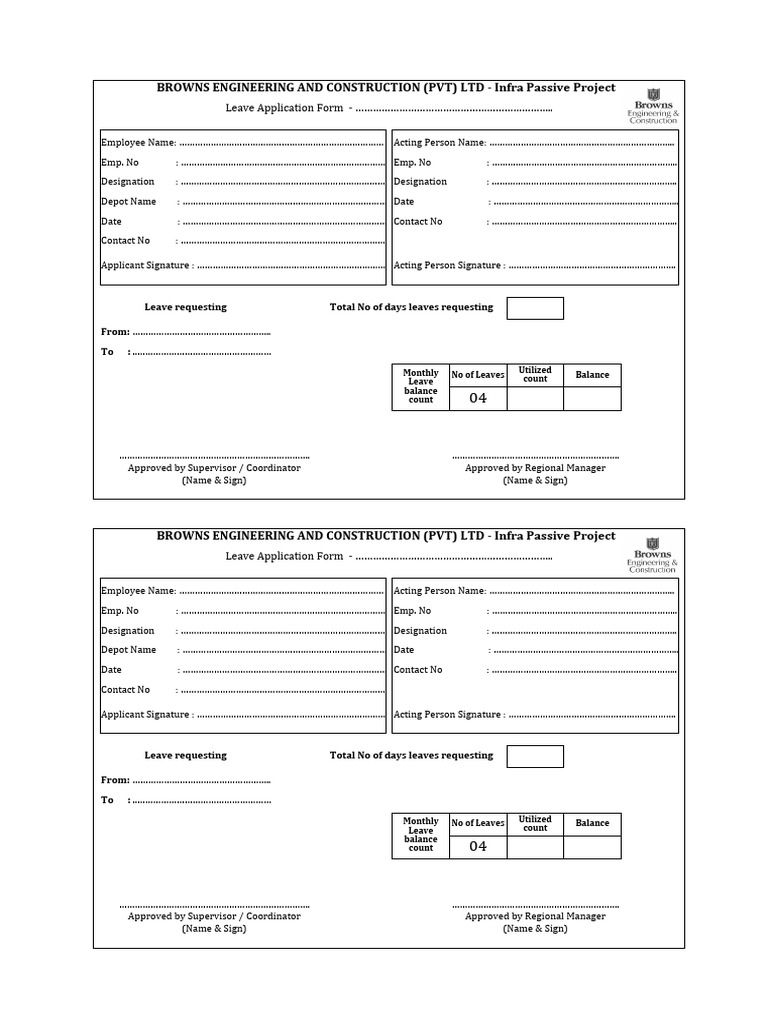 Leave Application Form For RPMO (Infra Passive) | PDF | Business ...