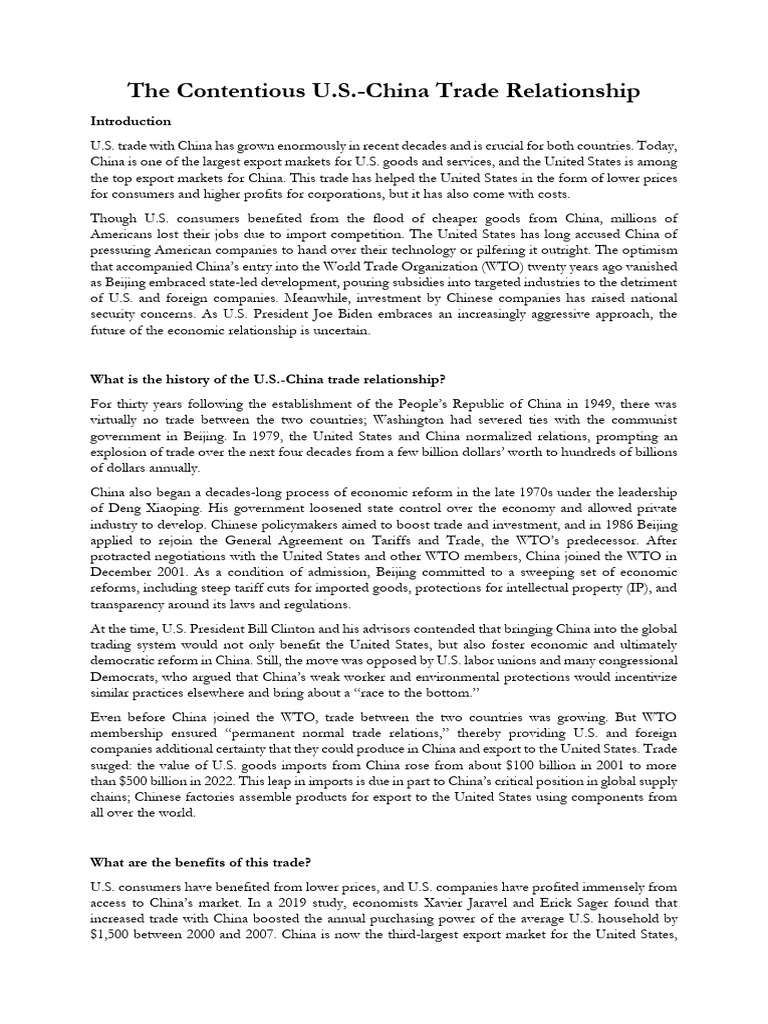 U.S.-China Trade: A Complex Dynamic | PDF | China | World Politics