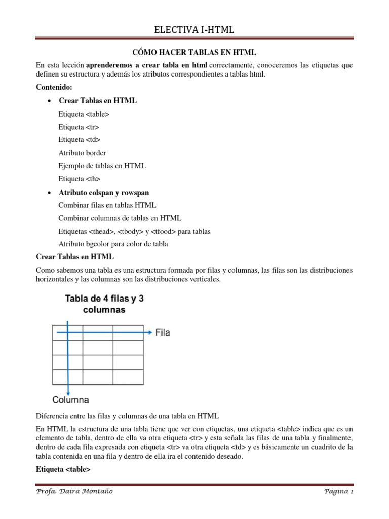 Guia 5 c mo hacer tablas en html pdf html color