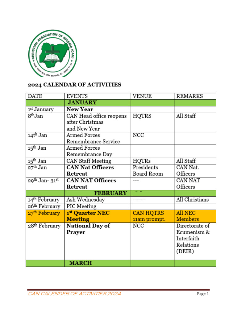 2025 National Can Calendar of Activities PDF Christmas
