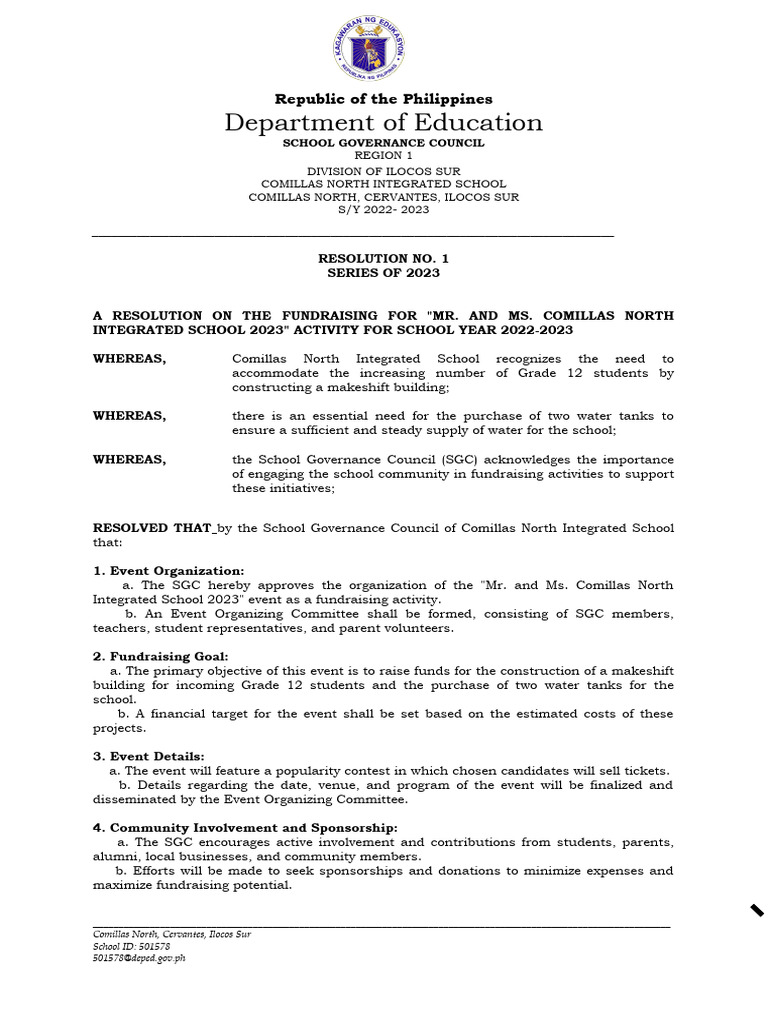 Fundraising Resolution for School Event | PDF | Social Science