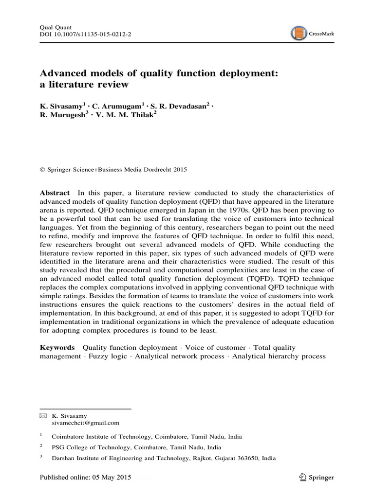 Advanced Quality Function Deployment Review | PDF | Fuzzy Logic ...