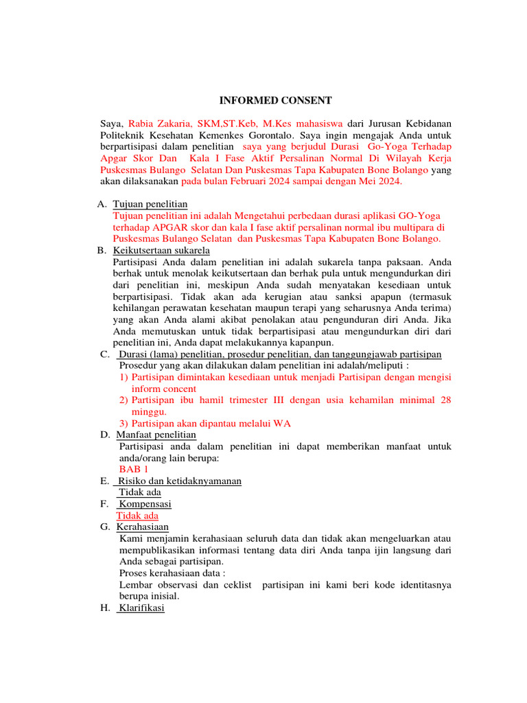 Contoh Informed Consent Persalinan | PDF