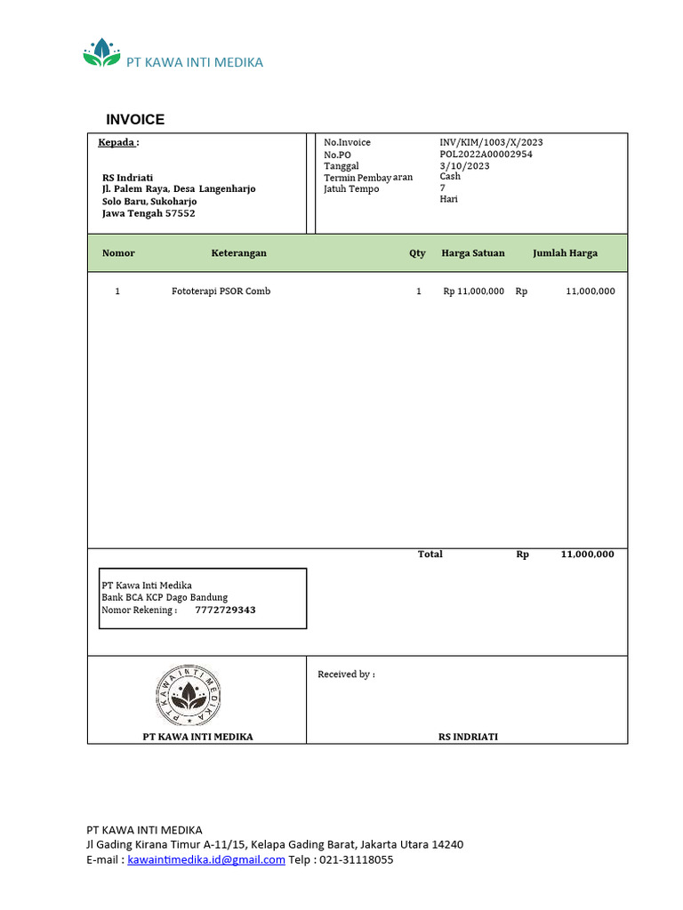 Invoice RS Indriati 03-10-23 | PDF