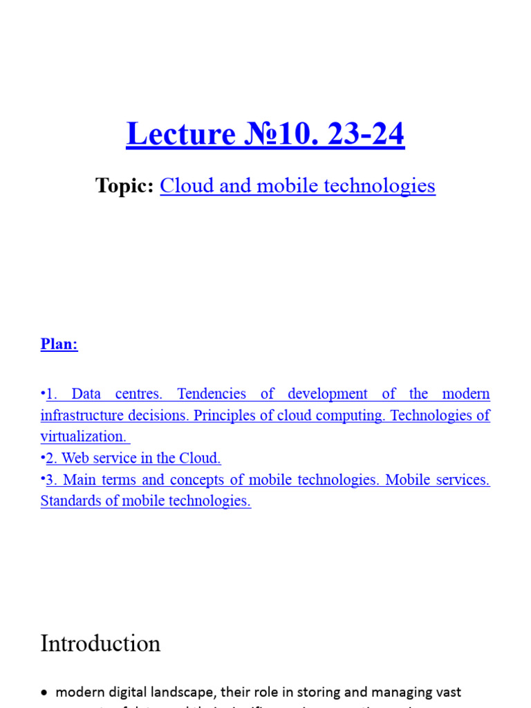 Lecture 10 23-24 | PDF | Cloud Computing | Augmented Reality