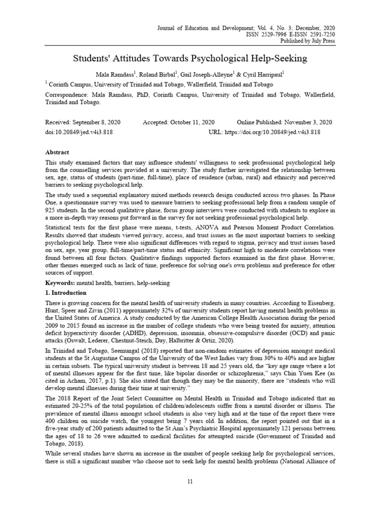 Students' Attitudes on Seeking Help | PDF | Mental Disorder | Focus Group