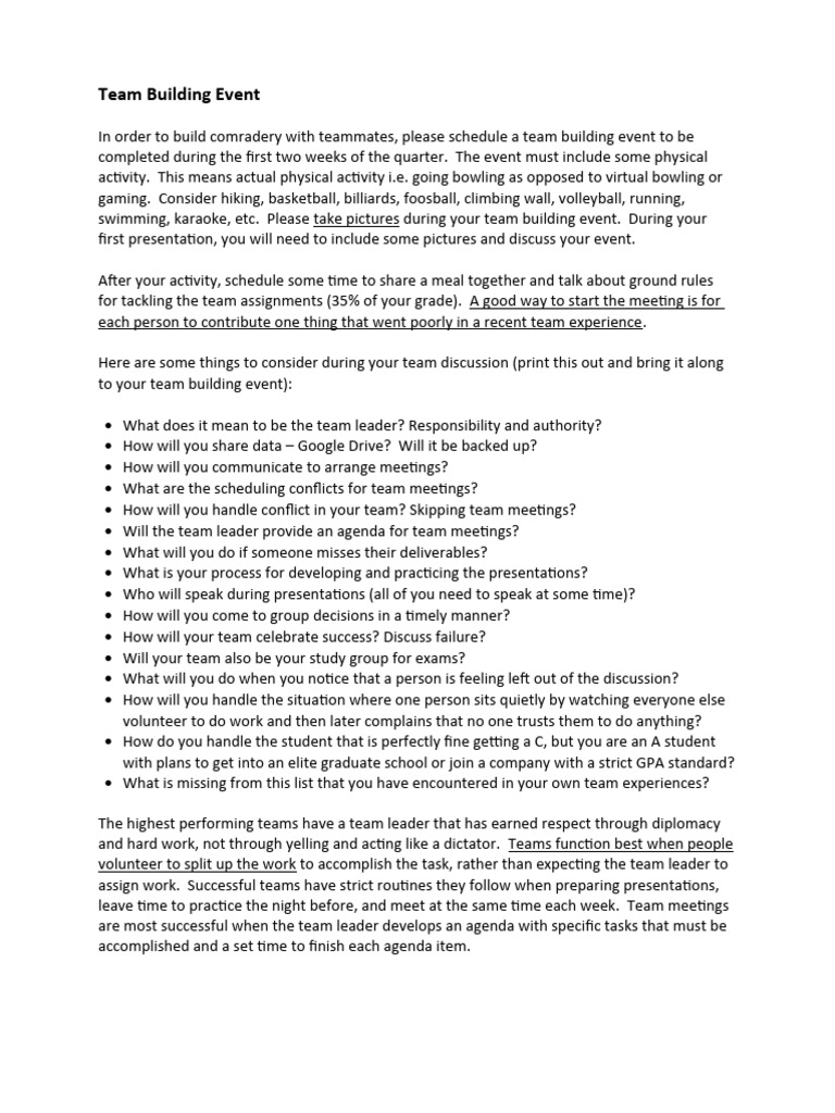 EMGT100 Team Building Event | PDF