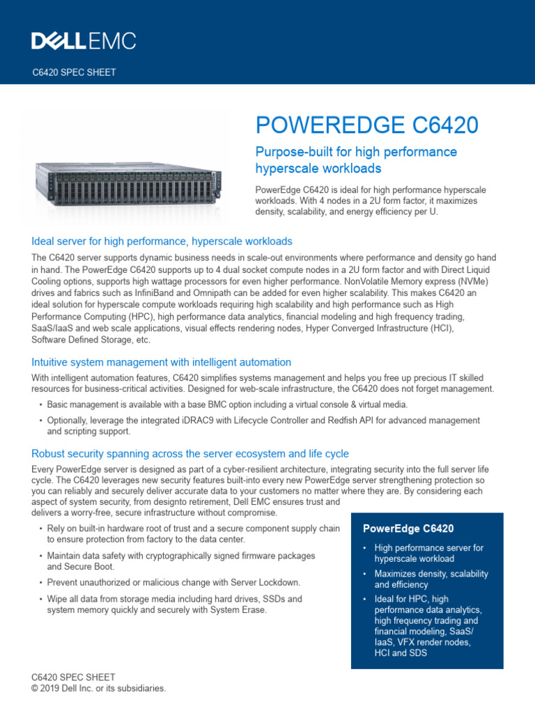 Dell EMC PowerEdge Modular Servers C6420 Spec Sheet PDF Solid