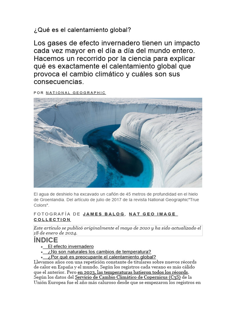 El Calentamiento Global | PDF | Gases de efecto invernadero | Cambio ...