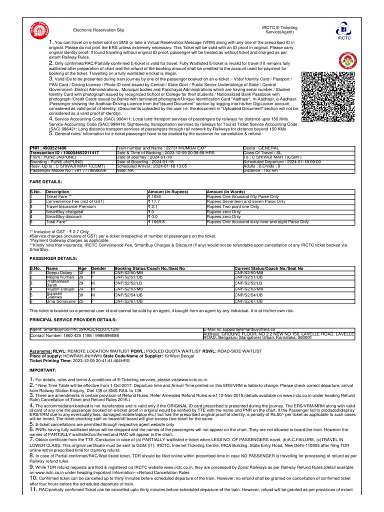 IRCTC E-Ticketing Guidelines and Details | PDF | Identity Document ...