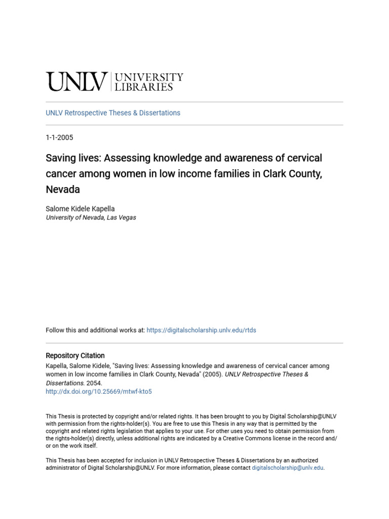 Saving Lives - Assessing Knowledge and Awareness of Cervical Cance ...