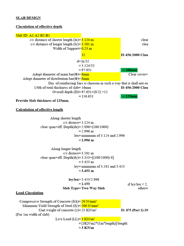 Slab Design As Per Is 4562000 | PDF | Length | Distance