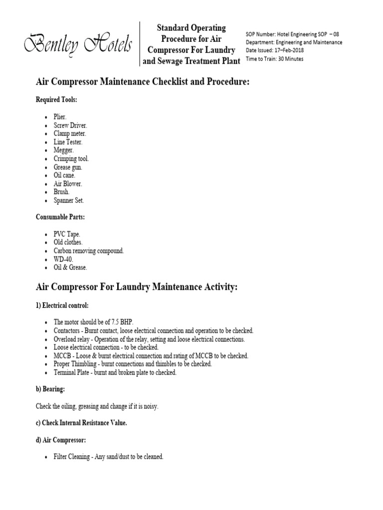 Air Compressor Checklist PDF Relay Electrical Connector