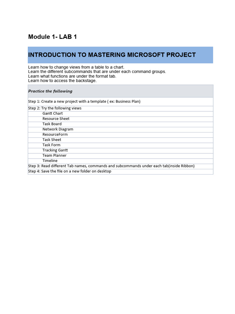 Mastering Microsoft Project Labs Guide | PDF