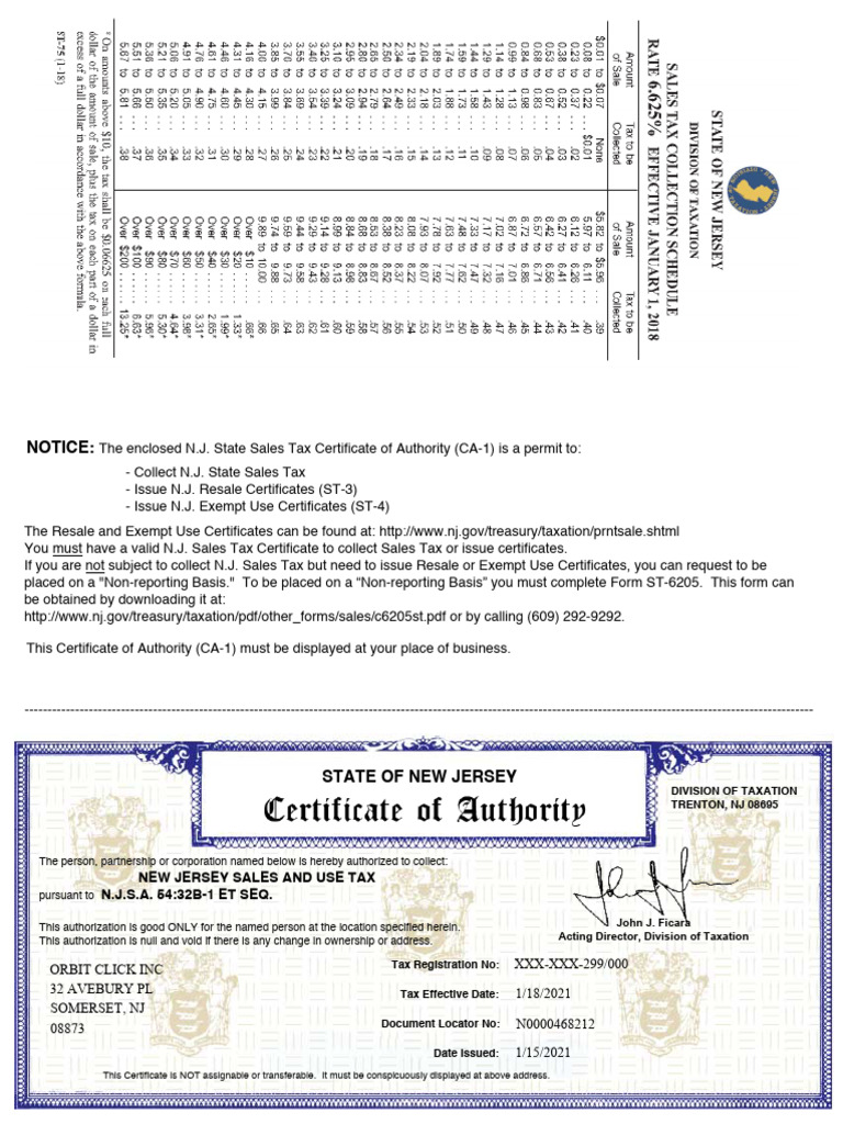 Resale Certificate and Seller Permit Orbit Click Inc PDF Tax