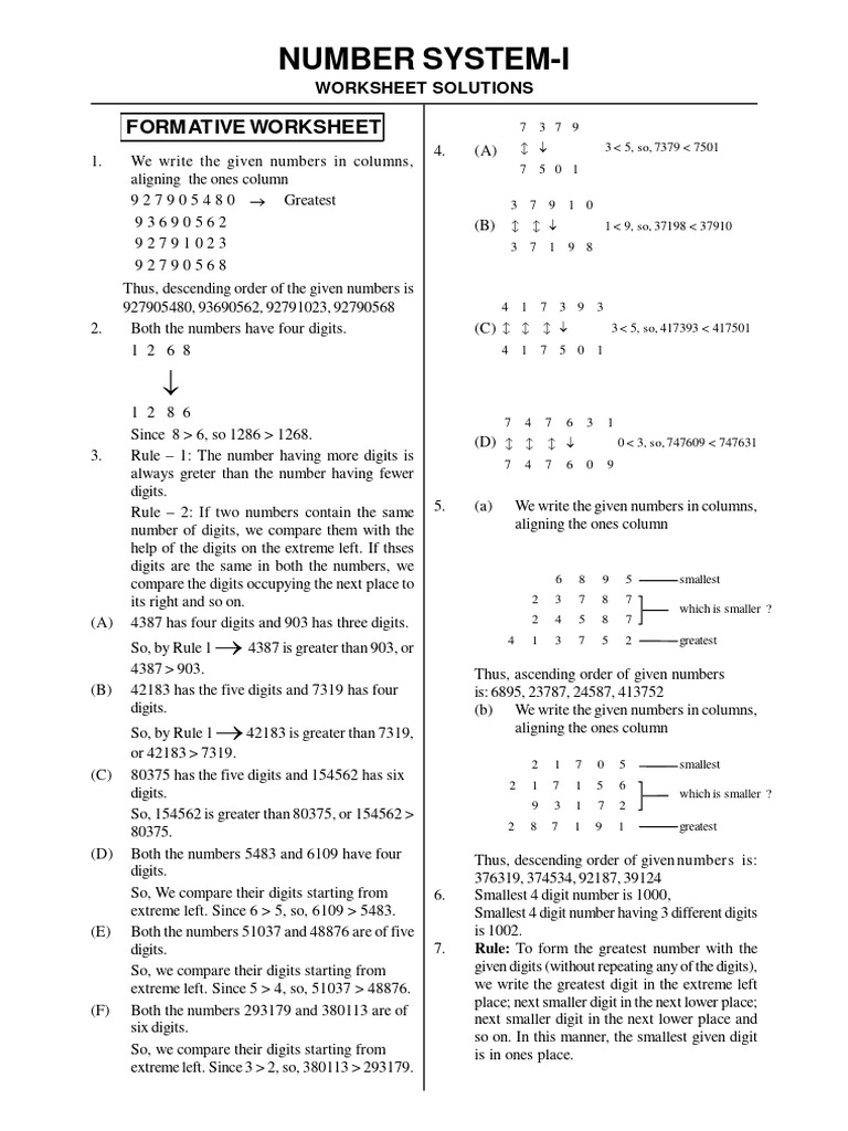 Number System Worksheet Solutions | PDF | Numbers | Lexicology