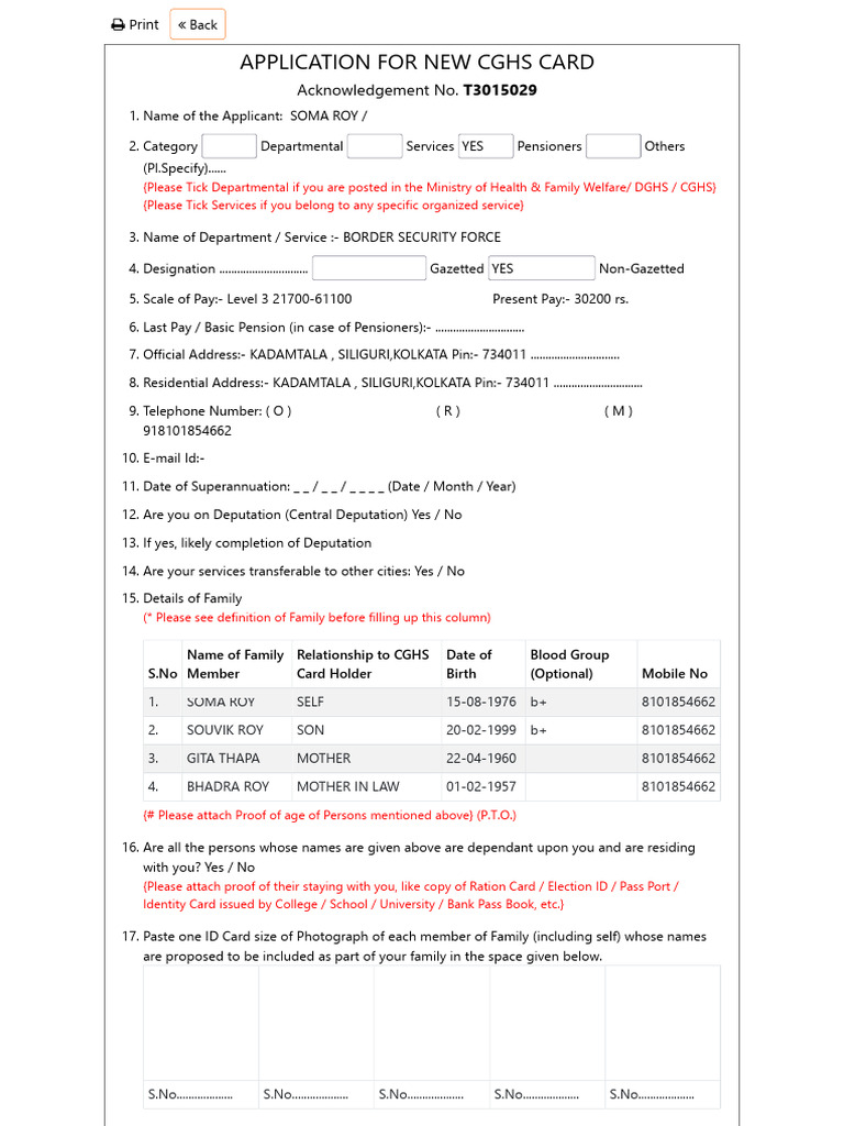 CGHS Application | PDF