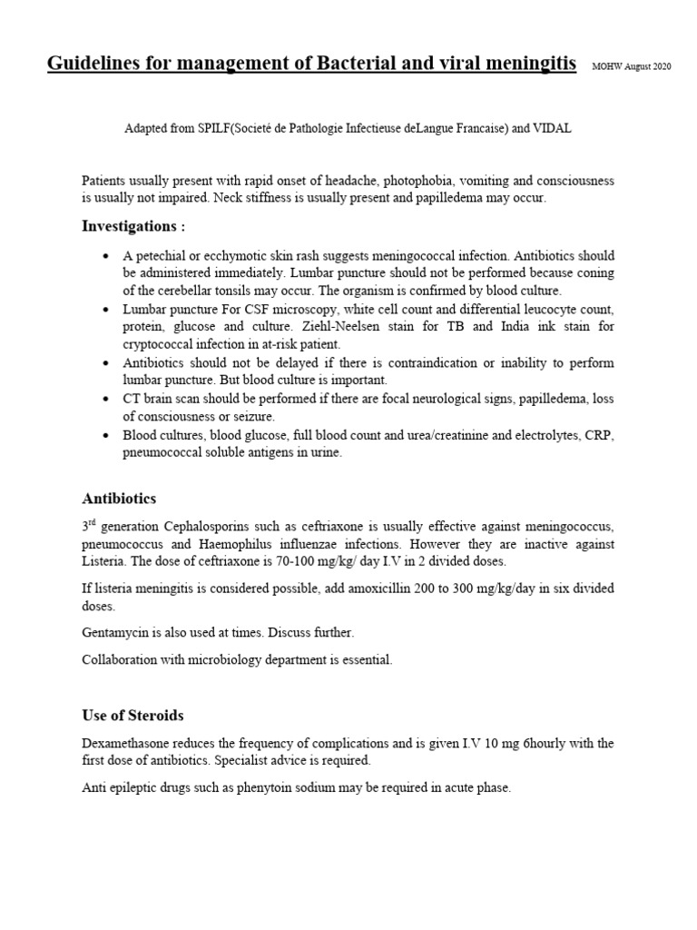 Meningitis Guidelines PDF Meningitis Clinical Medicine