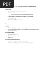 Experiment 10 Handout Digestion and Metabolism