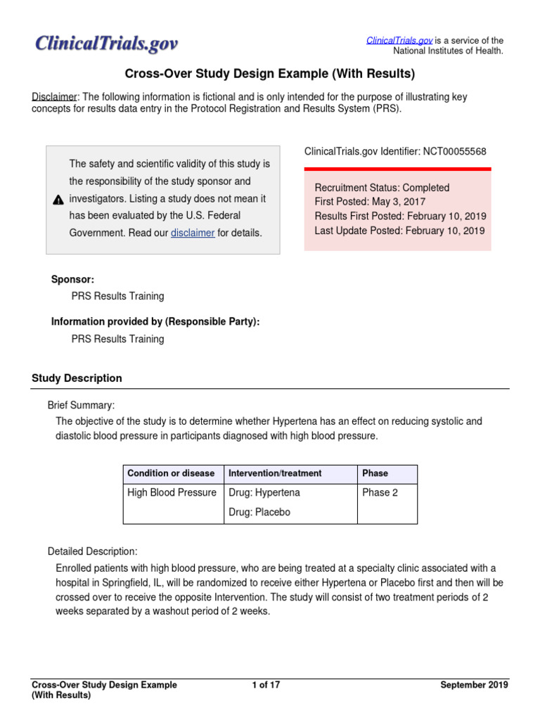 CrossoverDesignAnswerKey PDF Blood Pressure Placebo