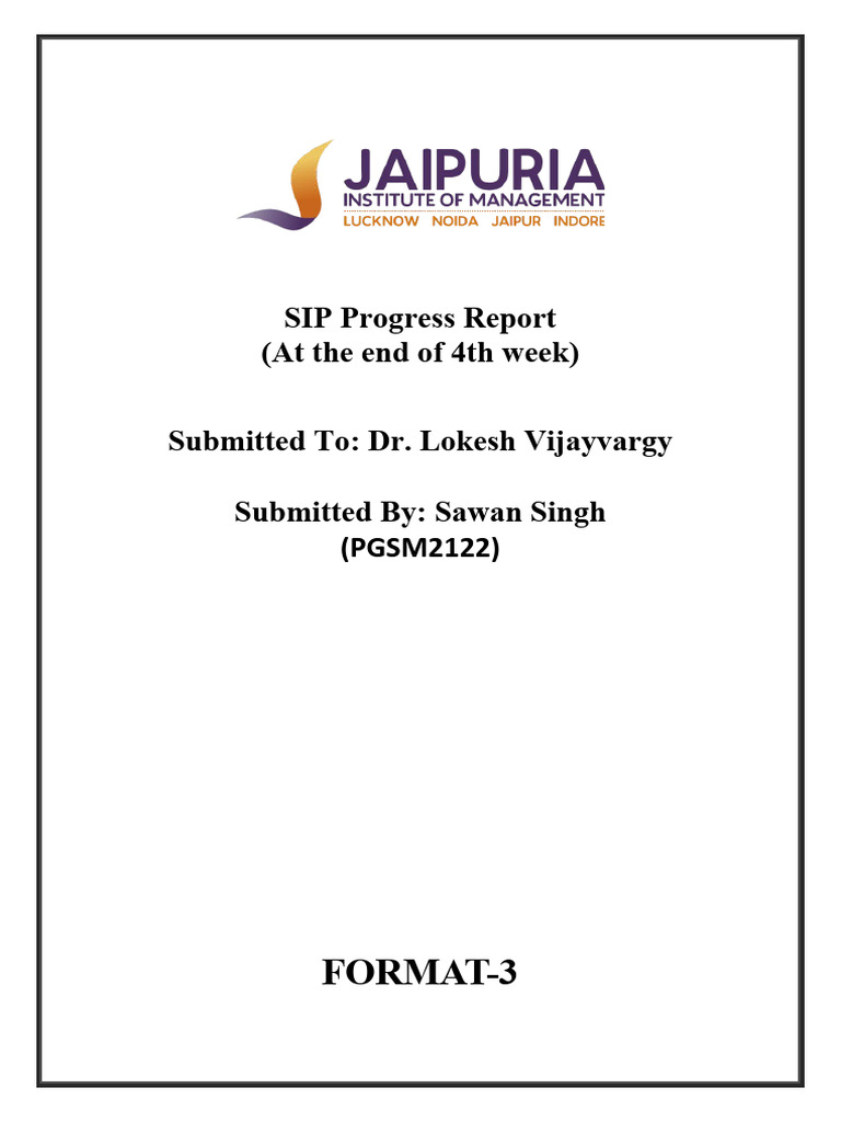 SIP Progress Report 4th Week Sawan Singh | PDF | Career & Growth ...