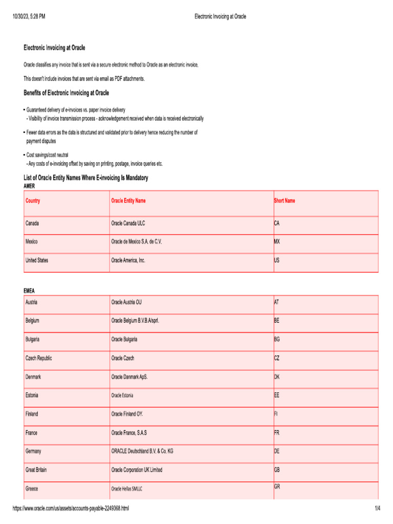 Electronic Invoicing at Oracle | PDF