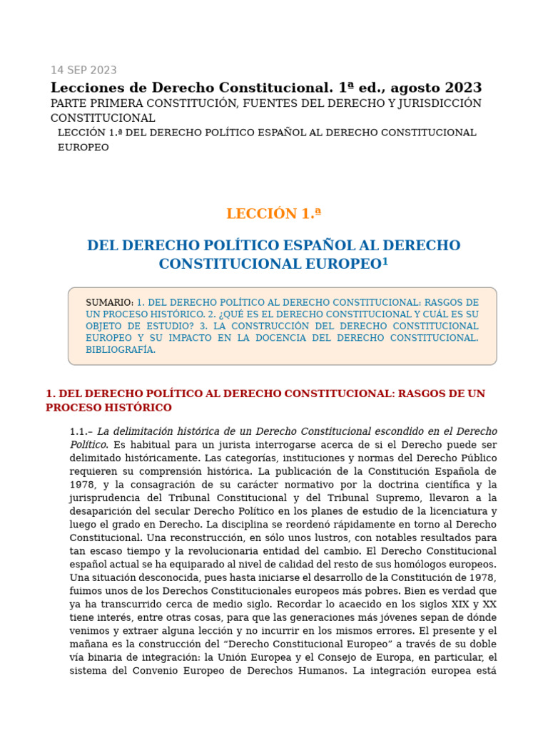Lección 1 DDFF Lecciones de Derecho Constitucional | PDF | Constitución ...