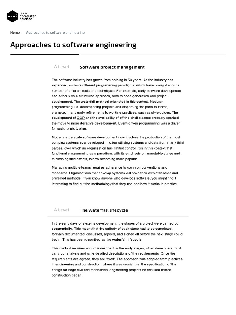 Approaches To Software Engineering - Isaac Computer Science | PDF ...