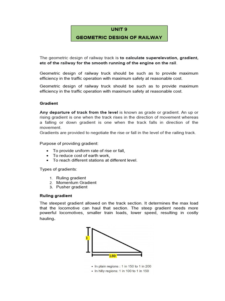 Ce 312 Unit 9 Geometric Design Of Railway Pdf Transport