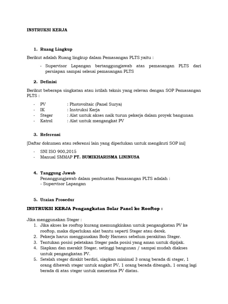 INSTRUKSI KERJA Pengangkatan Solar Panel Ke Rooftop | PDF