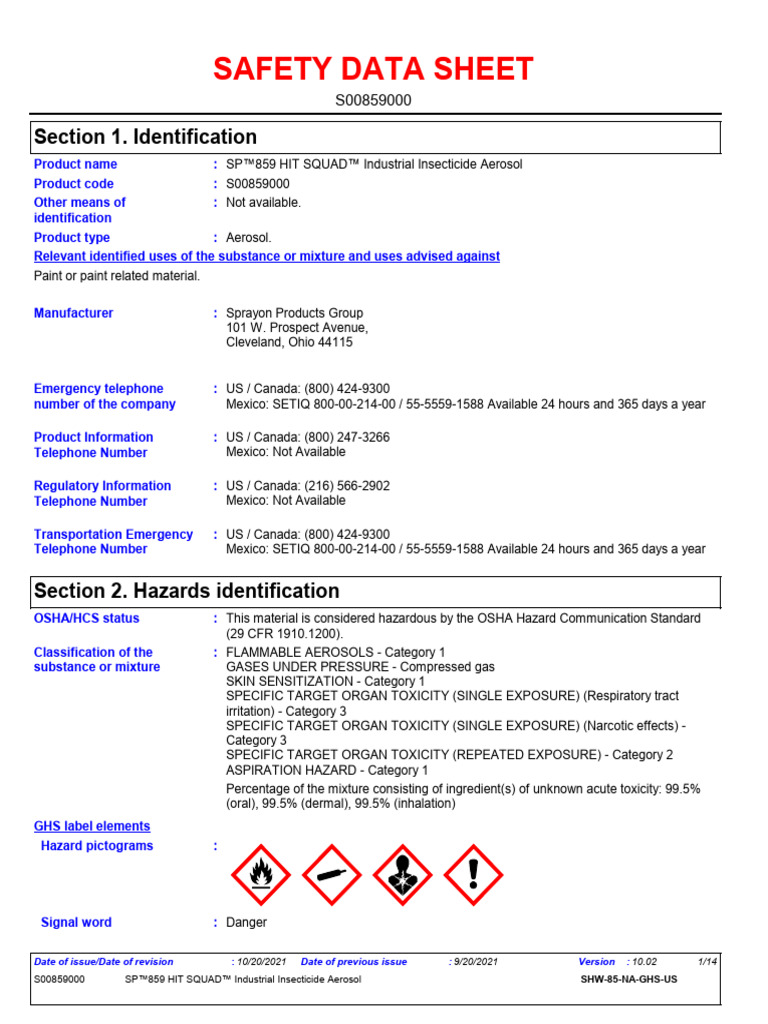 MSDS Insect Spray (HIT) A PDF Dangerous Goods Chemistry