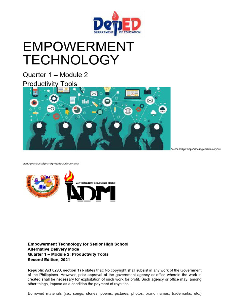 Empowermenttechn Q1 Mod2 Productivitytools V5 Pdf Educational
