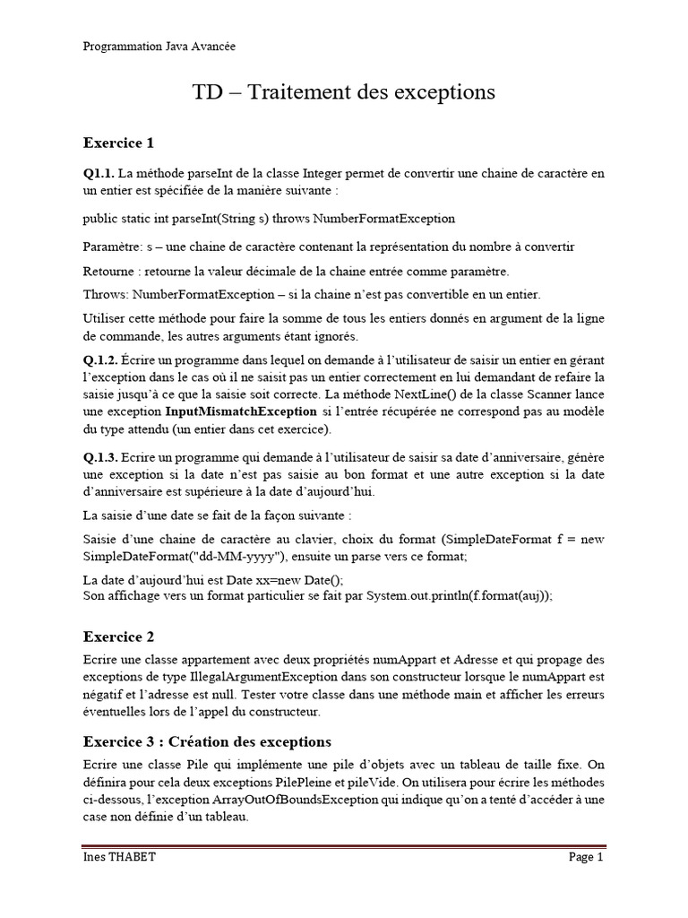 Gestion des exceptions en Java avancé | PDF | Java (Langage de ...