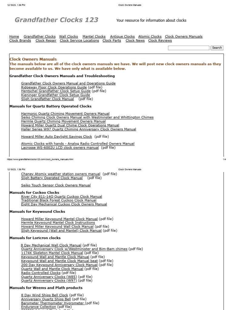 Grandfather Clock Manuals and Guides | PDF | Clock | Horology