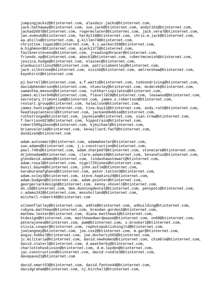 BT Internet Email Contacts List | PDF