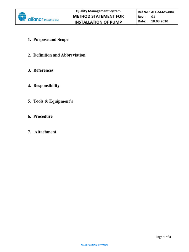 Pump Installation Method Statement | PDF | Pump | Electrical Connector