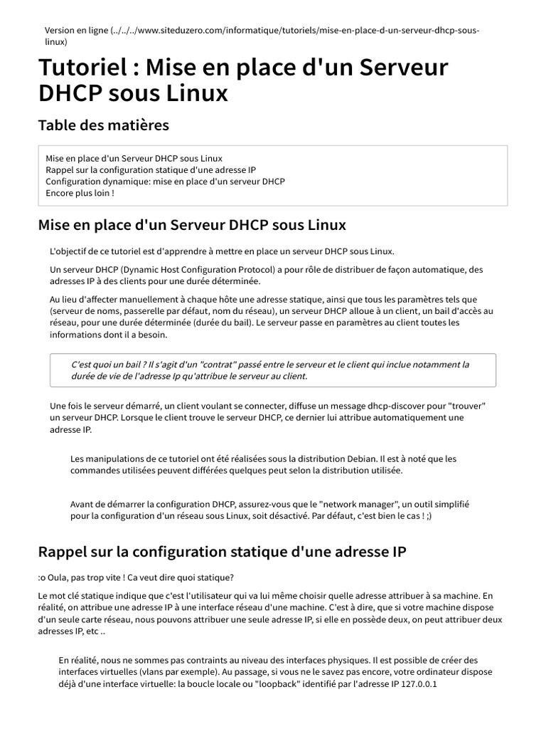 Serveur DHCP sous Linux : Guide Pratique | PDF | Adresse IP | Standards ...