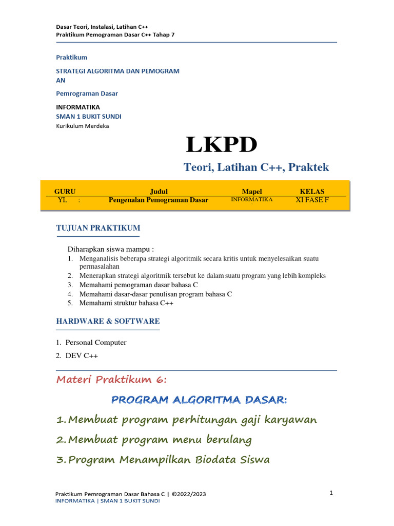 Praktikum Pemrograman Dasar C++ | PDF