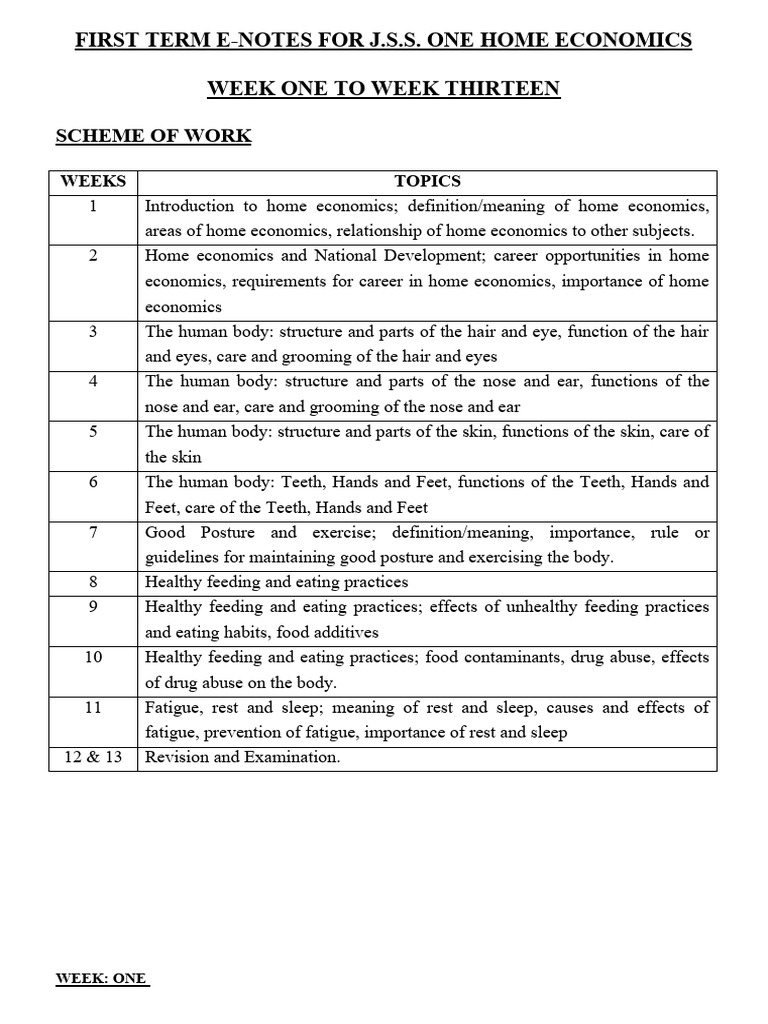 Home Economics JSS1 First Term Guide | PDF | Human Nose | Tooth