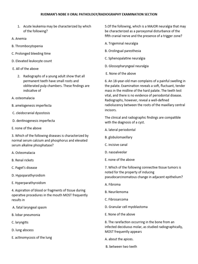 Rudman's NDBE II Oral Pathology Exam | PDF | Dental Anatomy | Epithelium