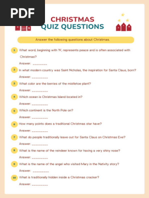 Christmas Quiz Questions Worksheet in Beige Red Cute Style