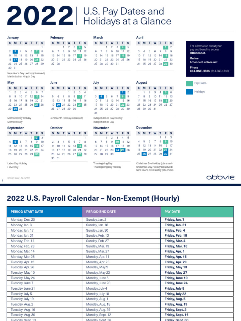 Abbvie 2022 US HolidayPayrollCalendar PDF Holidays Thanksgiving