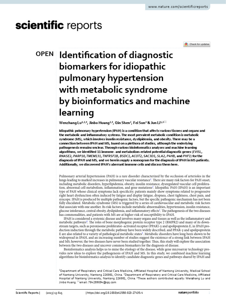 Identification of Diagnostic Biomarkers For Idiopathic Pulmonary ...