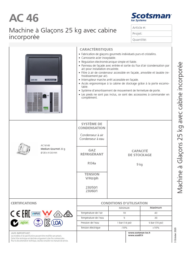 Machine à glaçons 25 kg AC 46 | PDF | Atmosphère de la Terre | Physique ...