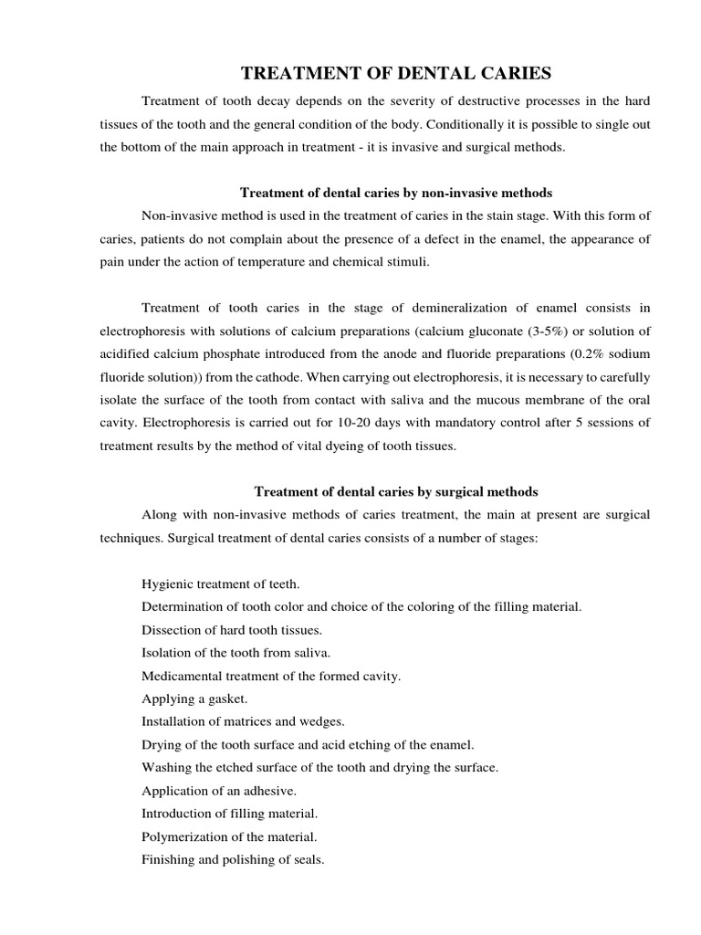 Dental Caries Treatment Methods Explained | PDF | Tooth Enamel | Human ...