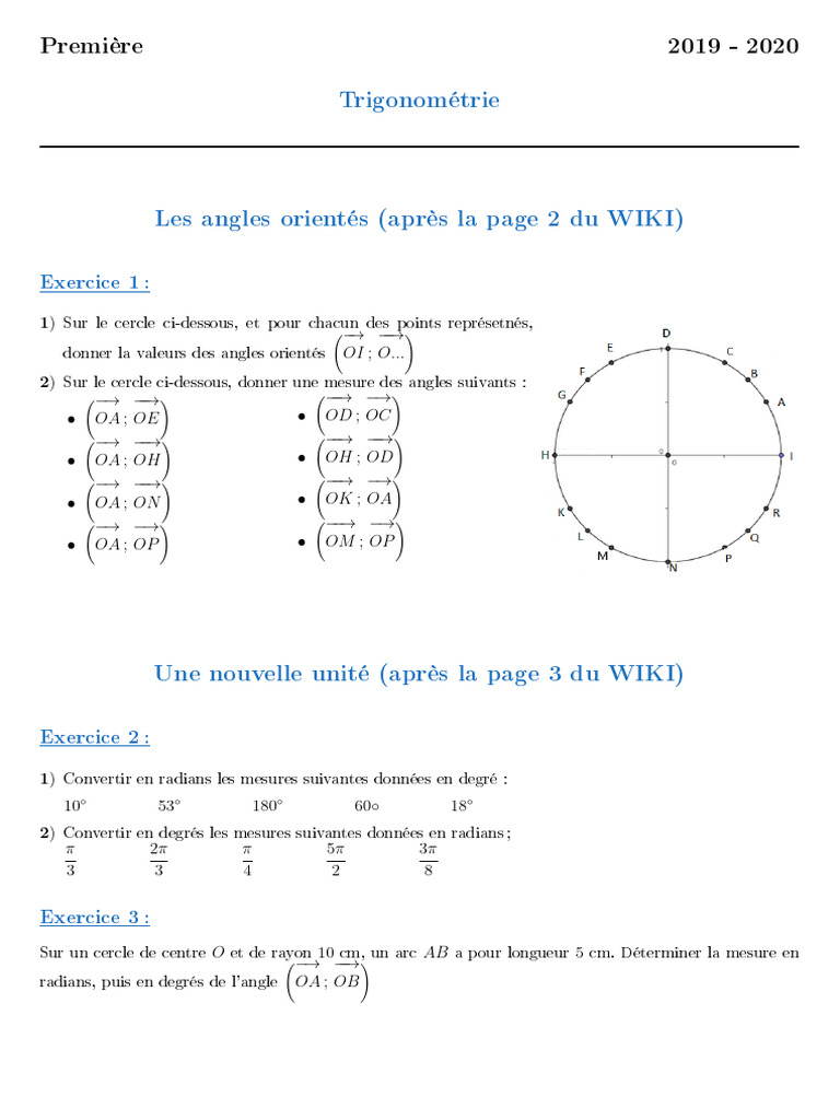 Exercices de Trigonométrie 1ère Spé PDF Fonction trigonométrique — free download